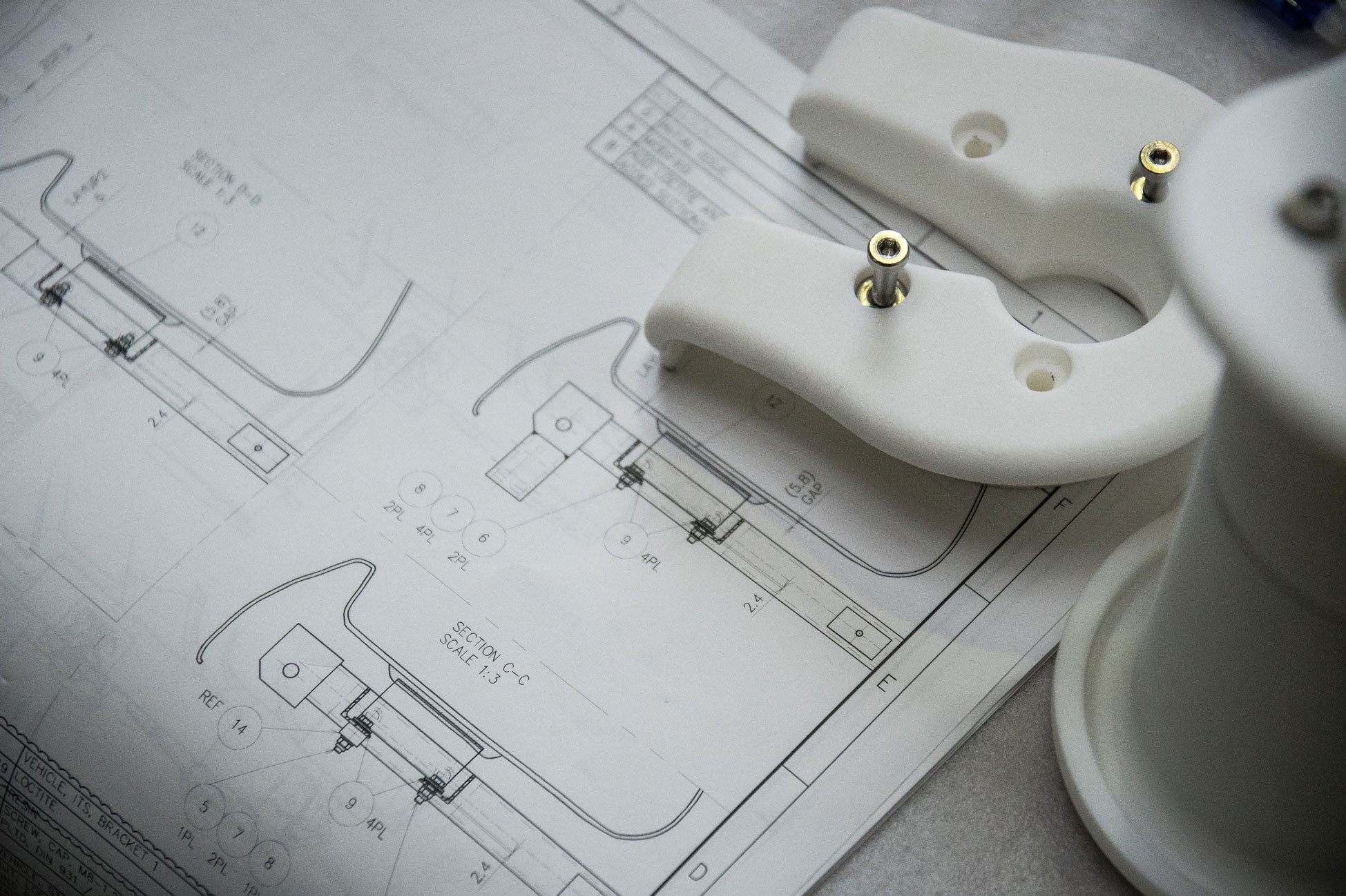 Technical drawings for prototyping CNC-manufactured components.